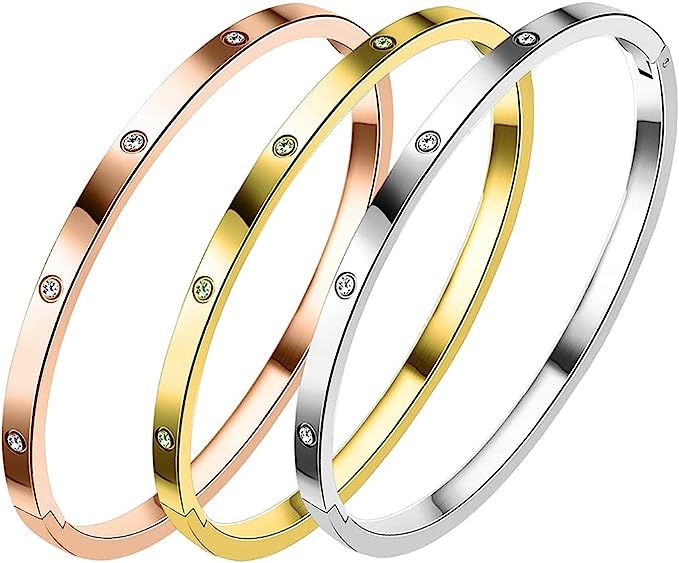 Gold/Rose/White Gold Plated Love Friendship Bracelet Personality Stackable Stainless Steel Bangle... | Amazon (US)