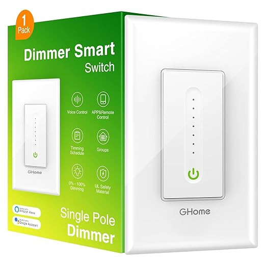 GHome Smart Dimmer Switch Works with Alexa Google Home, Single Pole 2.4GHz Wi-Fi Switch for Dimma... | Amazon (US)
