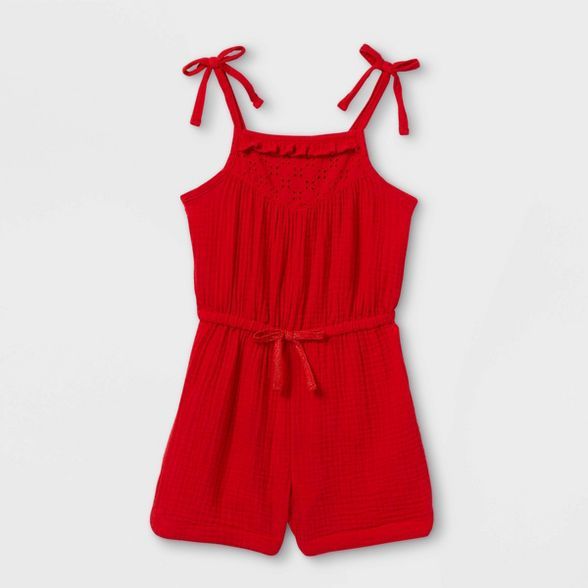 Toddler Girls' Eyelet Romper - Cat & Jack™ Red | Target