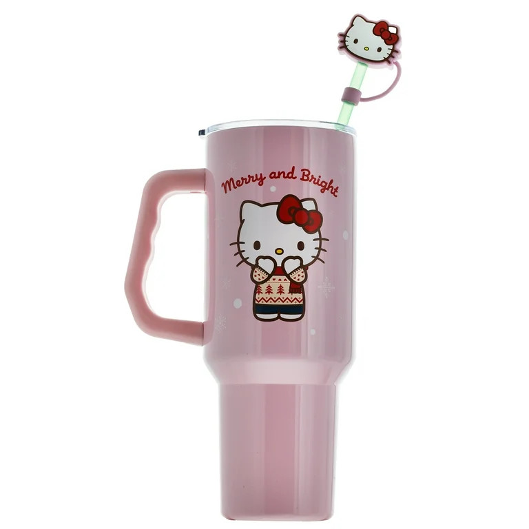 Hello Kitty Holiday Sweater Tumbler With Handle, Straw Cover Cap, Lid and Straw, Stainless Steel,... | Walmart (US)