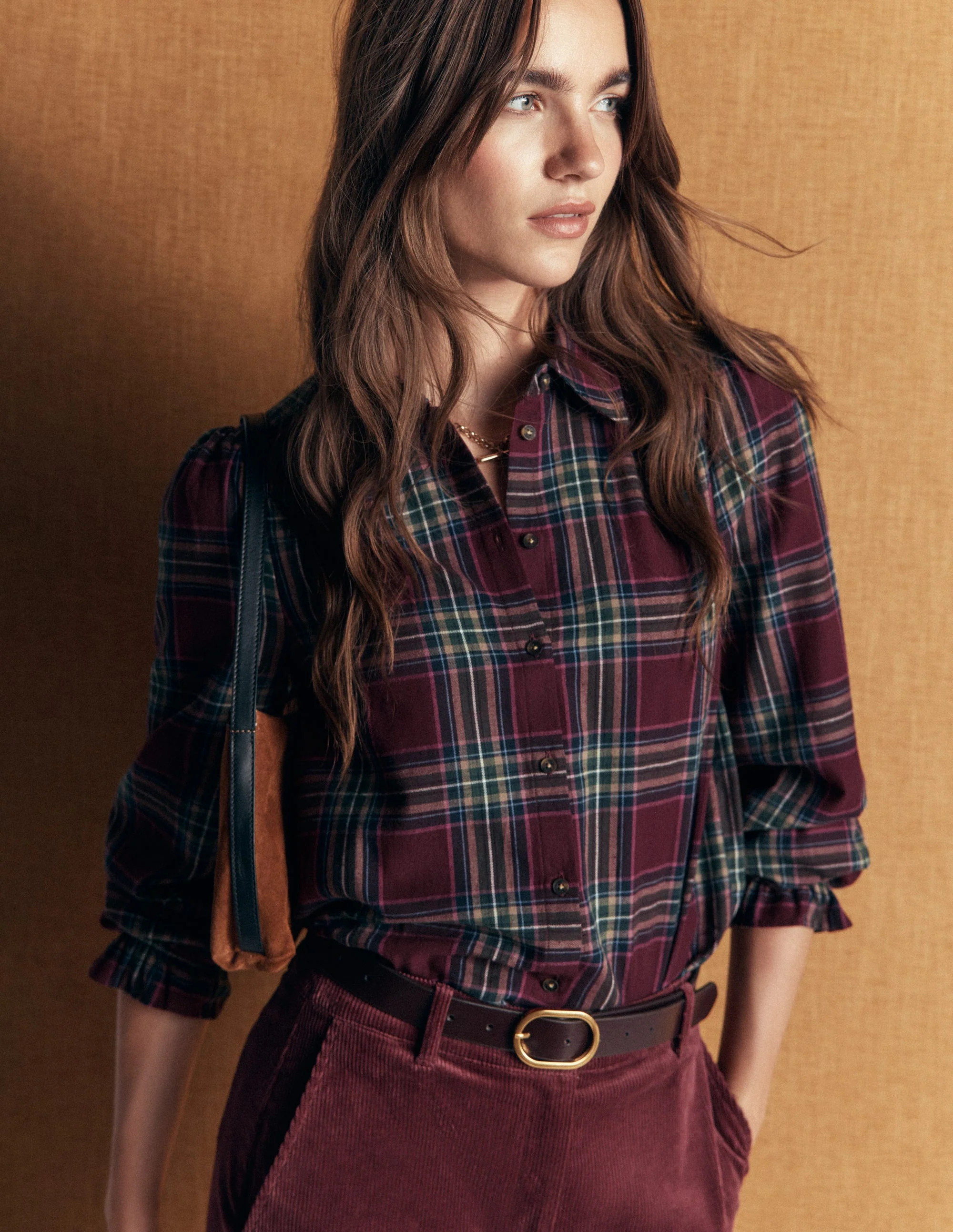 Violet Cotton Top-Maroon and Olive Check | Boden (US)