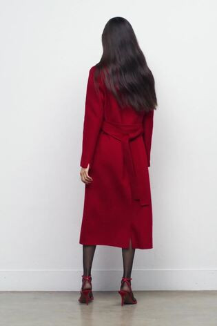 Wool-Blend Double-Breasted Blindseam Coat in Red | Reiss US