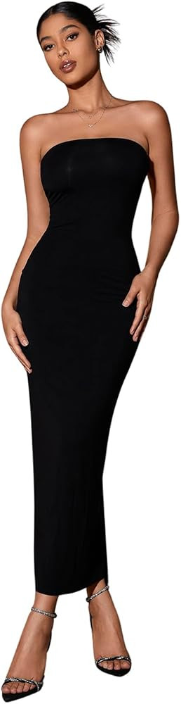 Floerns Women's Sleeveless Tube Top Sexy Strapless Bodycon Maxi Club Dress | Amazon (US)