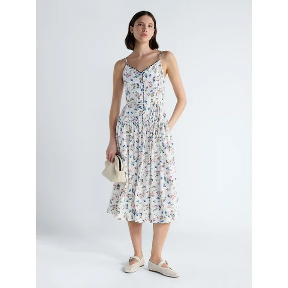 Free Assembly Women's Linen Blend Sleeveless Belted Midi Dress, Sizes XS-XXL | Walmart (US)