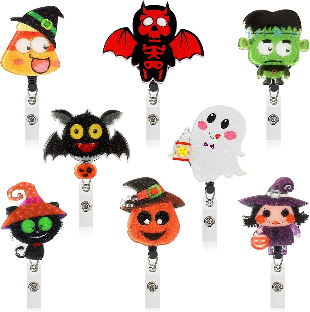 8 Pack Halloween Badge Reels Retractable, ID Name Card Holiday Nurse Badge Reel with Alligator Sw... | Amazon (US)