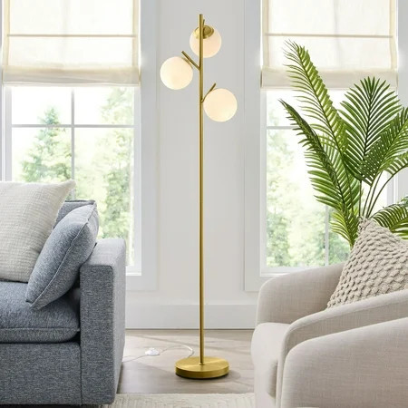 Better Homes & Gardens 3-Globe Freestanding Floor Lamp, 65 in, Frosted Glass Shades, Foot Switch | Walmart (US)