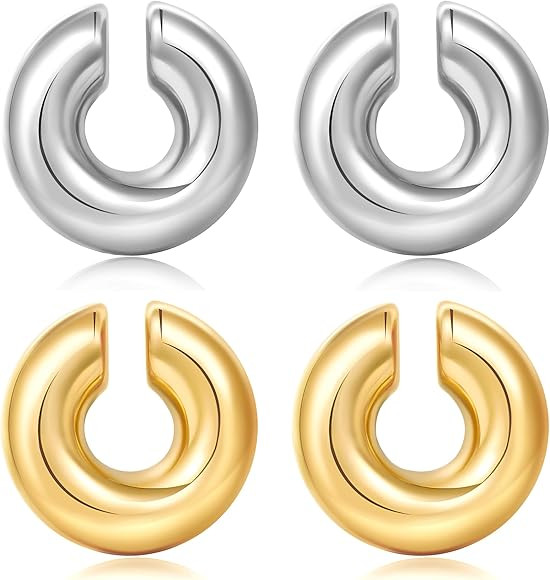 Chunky Ear Cuff Earrings for Women Non Piercing Ear Clip Earrings 14K Gold Ear Cuff and Silver Ea... | Amazon (US)