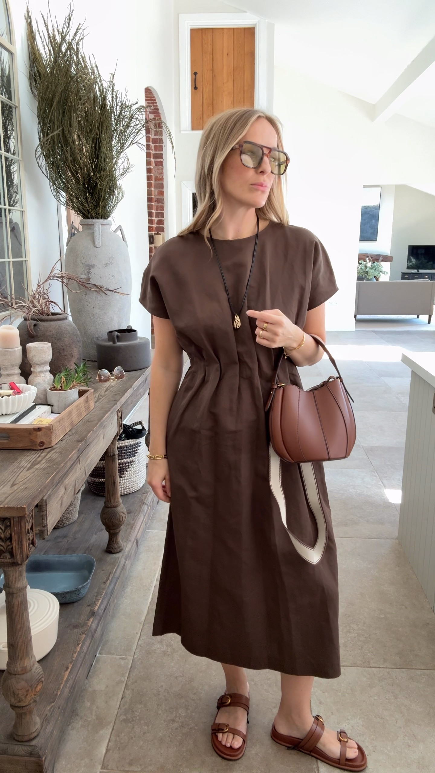 Great dress for the office 
Simple chic linen blend 
Offers some structure yet super comfortable with the rusticated cinched detailing at the waist . 
Comes in 3 shades and nearly sold out . 
Wearing a medium 
Not see through , thicker fabric. 

Work outfit 
Work dress 
Summer outfit 

#LTKdresses #LTKworkwear #LTKsummer