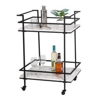 Black and White Faux Marble Rolling Bar Cart | The Home Depot