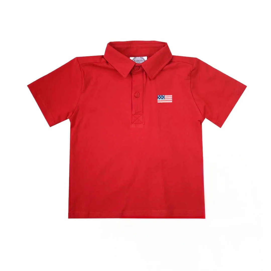 Red Short-Sleeve Polo with Flag | The Bella Bean