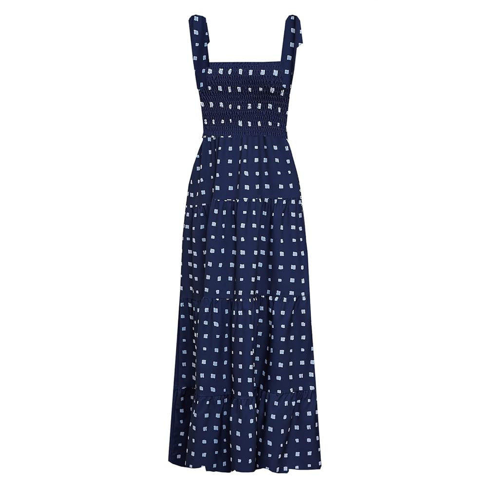 kinstell Women's Summer Boho Spaghetti Strap Square Neck Ruffle Casual Flowy Long Dress Beach Swi... | Amazon (US)