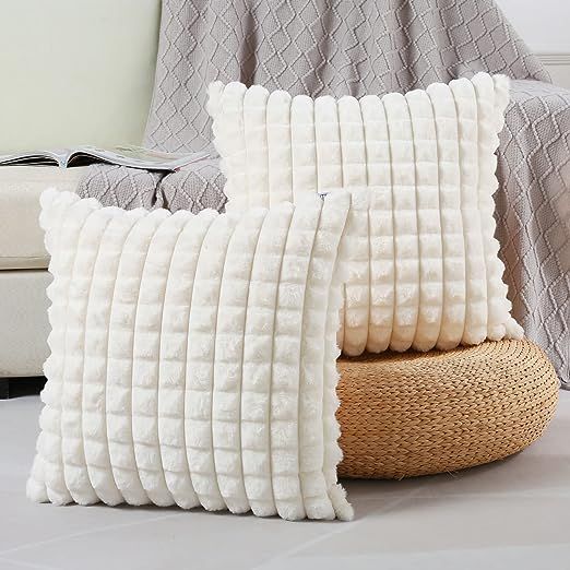 FUTEI Cream White Decorative Throw Pillow Covers 24x24 Inch Set of 2,Square Euro Cushion Case,Sof... | Amazon (US)