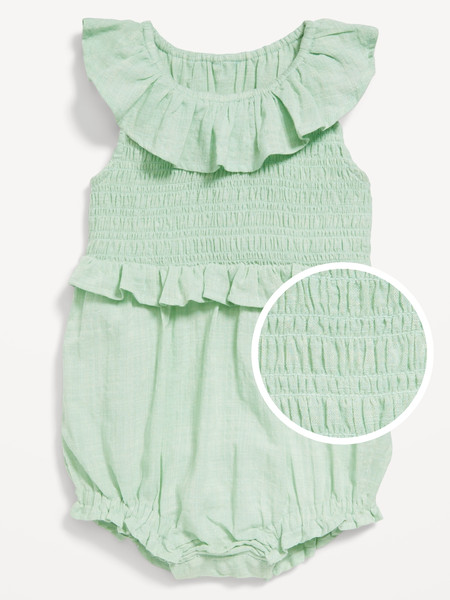 Sleeveless Ruffle-Trim Smocked One-Piece Romper for Baby | Old Navy (US)