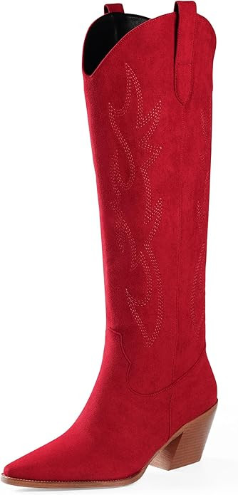 iiimmu Cowgirl Boots Women Knee High Boots Pointed Toe and Block Heel Cowboy Suede and Faux Leath... | Amazon (US)