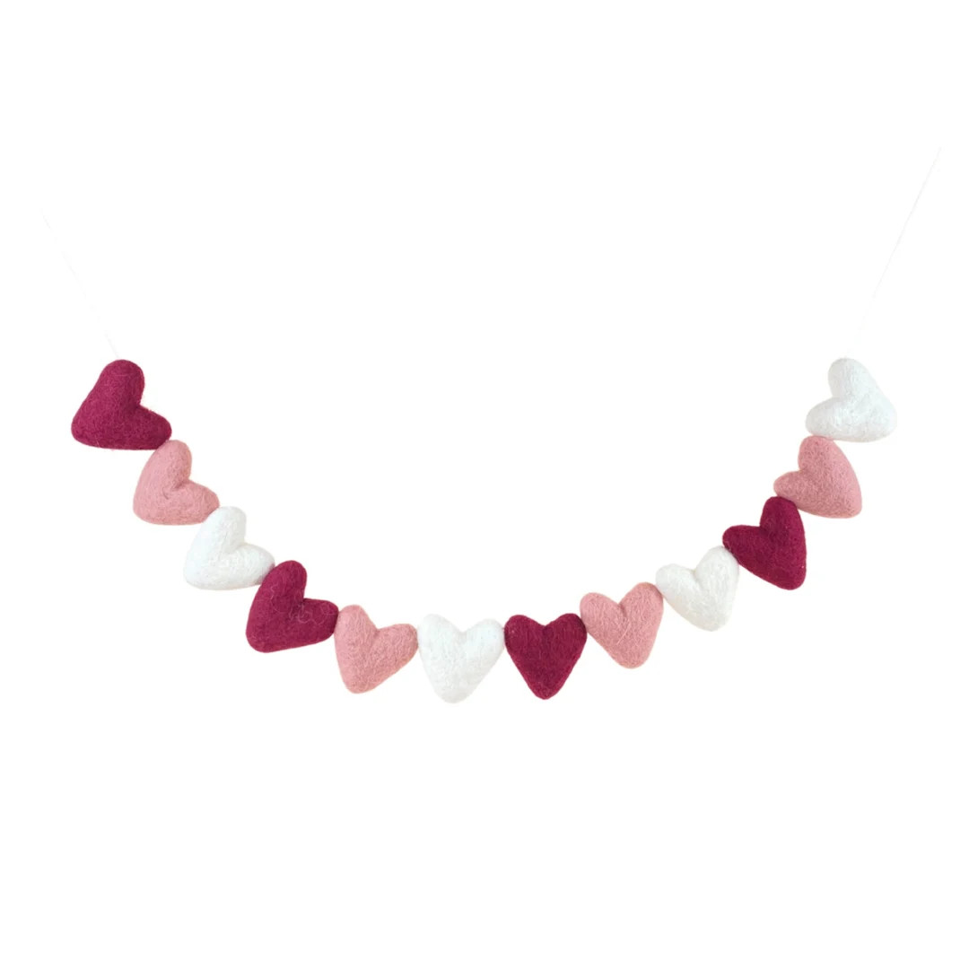 Felt Heart Garland- Wine, Pink, & White - Etsy | Etsy (US)