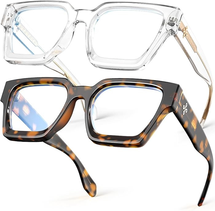 VISOONE 2 Pack Blue Light Blocking Glasses Rectangle Frame and Chic Preppy Look for Women Men RIV... | Amazon (US)