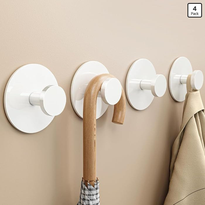 bussdis White Adhesive Wall Hook for Coat and Towel: Extra Sticky 12 LB (Max), Stainless Coat Rac... | Amazon (US)