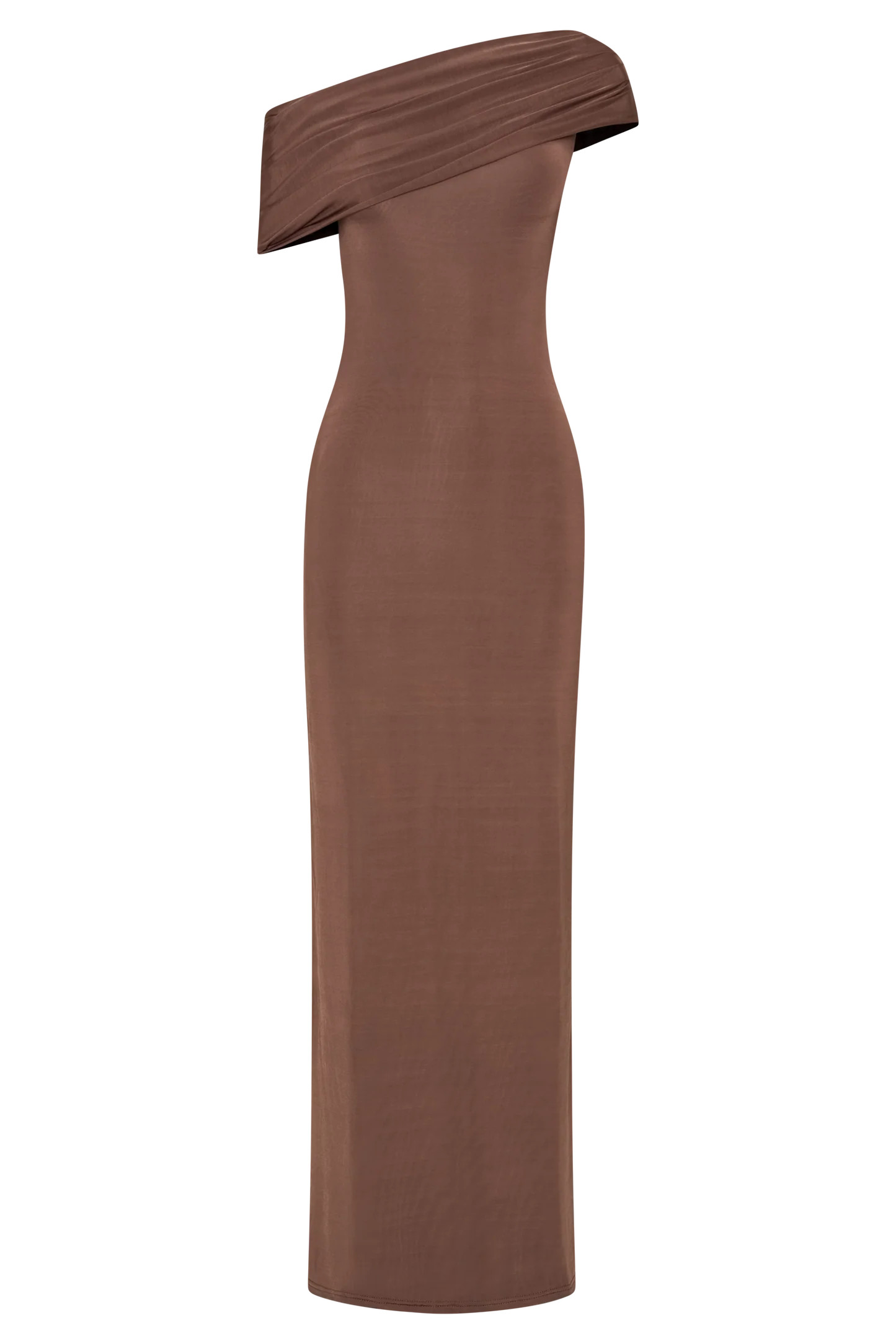 Off Shoulder Slinky Maxi Dress - Chocolate | MESHKI US
