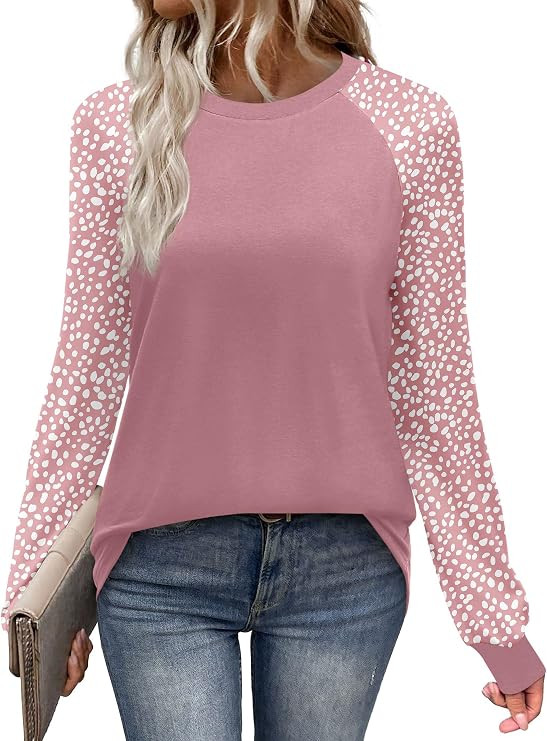 WIHOLL Long Sleeve Shirts for Women Color Block Raglan Tops Casual Crewneck Basic Tees Fall Cloth... | Amazon (US)