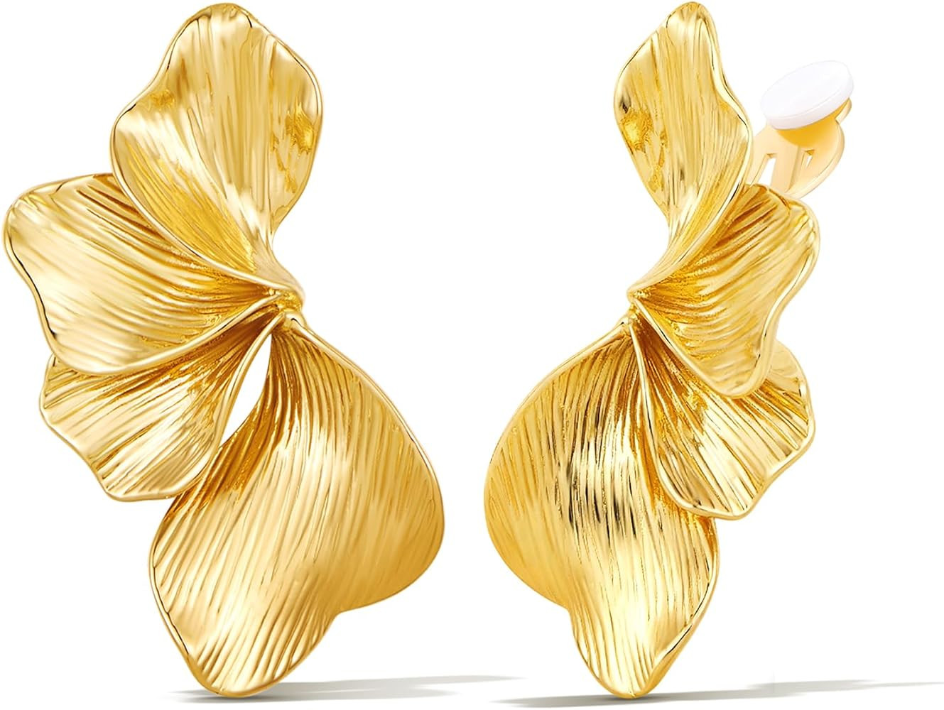 Gold Floral Clip On Earrings for Women 18K Gold Plated Trendy Floral Dangle Clip On Earrings Hypo... | Amazon (US)