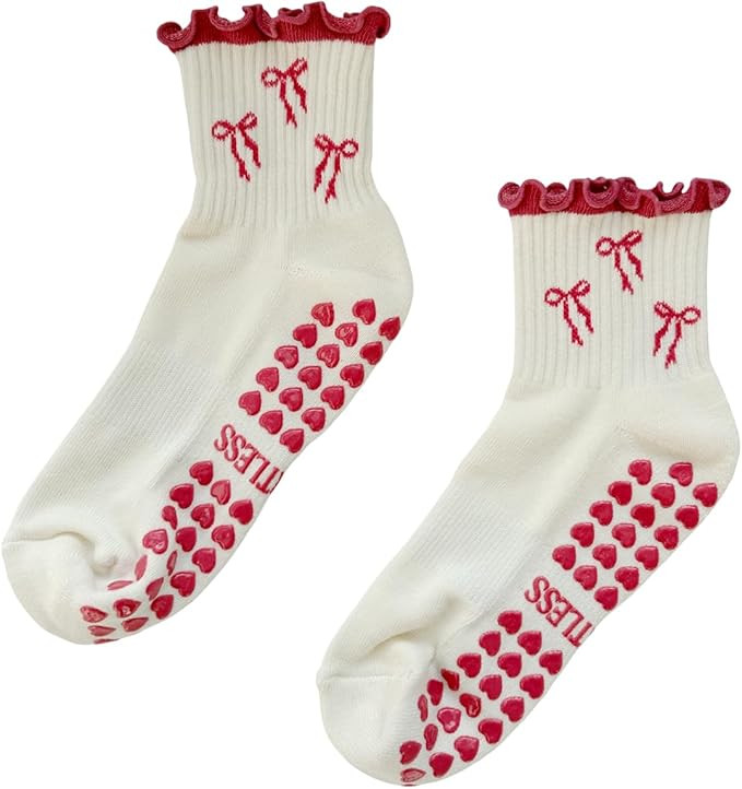 Crew Half Calf Grip Socks, Cutest Fruits Pilates Socks, Non-Slip Socks, Barre Yoga Fitness, Cherr... | Amazon (US)