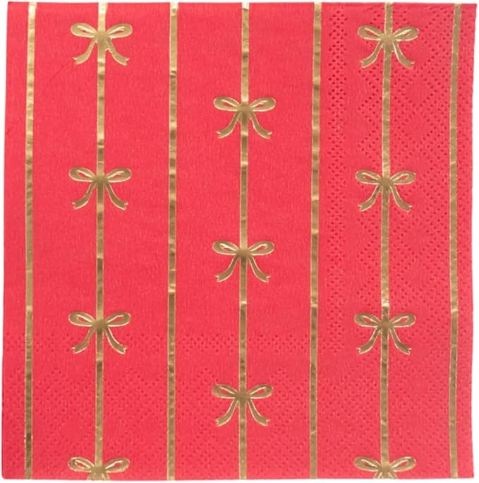 Bonjour Fete Red Gold Bow Small Paper Napkins | Premium Party Table Decor, Holiday Decorations | ... | Amazon (US)