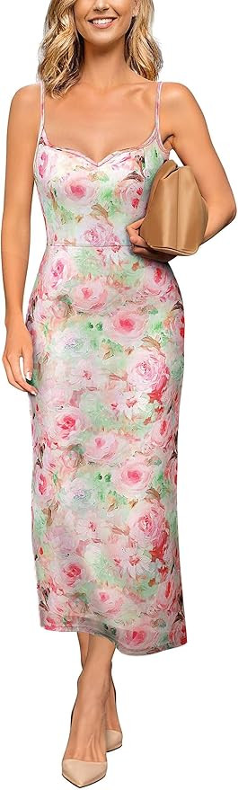 Amazon.com: VFSHOW Womens Summer Floral Spaghetti Strap Cocktail Party Midi Dress 2026 Sweetheart... | Amazon (US)