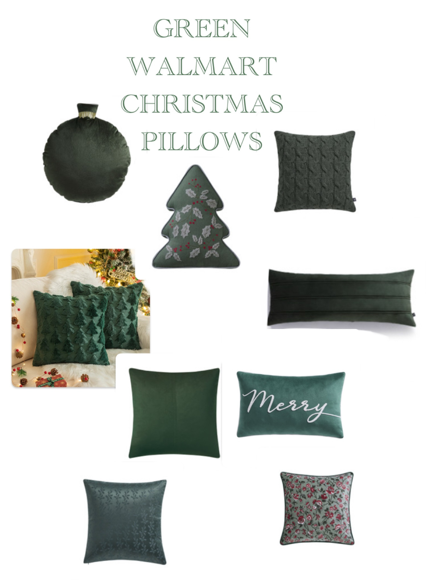Super affordable green Christmas holiday pillows from Walmart perfect for beds sofas chairs benches anywhere! 

#LTKHome #LTKSeasonal #LTKHoliday