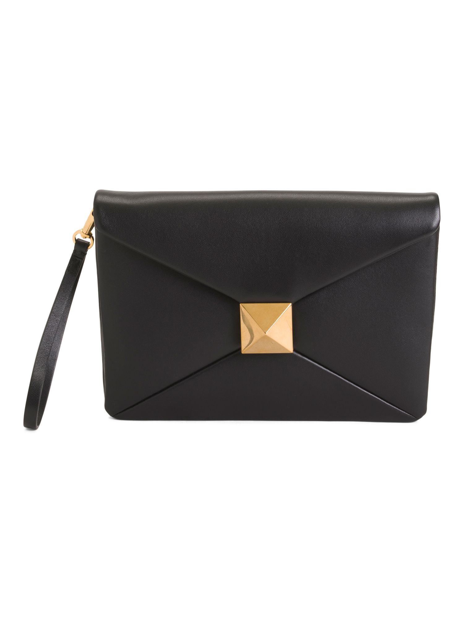 Made In Italy Leather One Stud Clutch Bag With Wristlet Strap | TJ Maxx