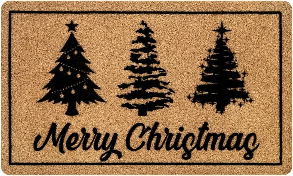 Christmas Door Mat Outdoor, 30'' x 17'' Coir Merry Christmas Welcome Mat Christmas Trees Christma... | Amazon (US)