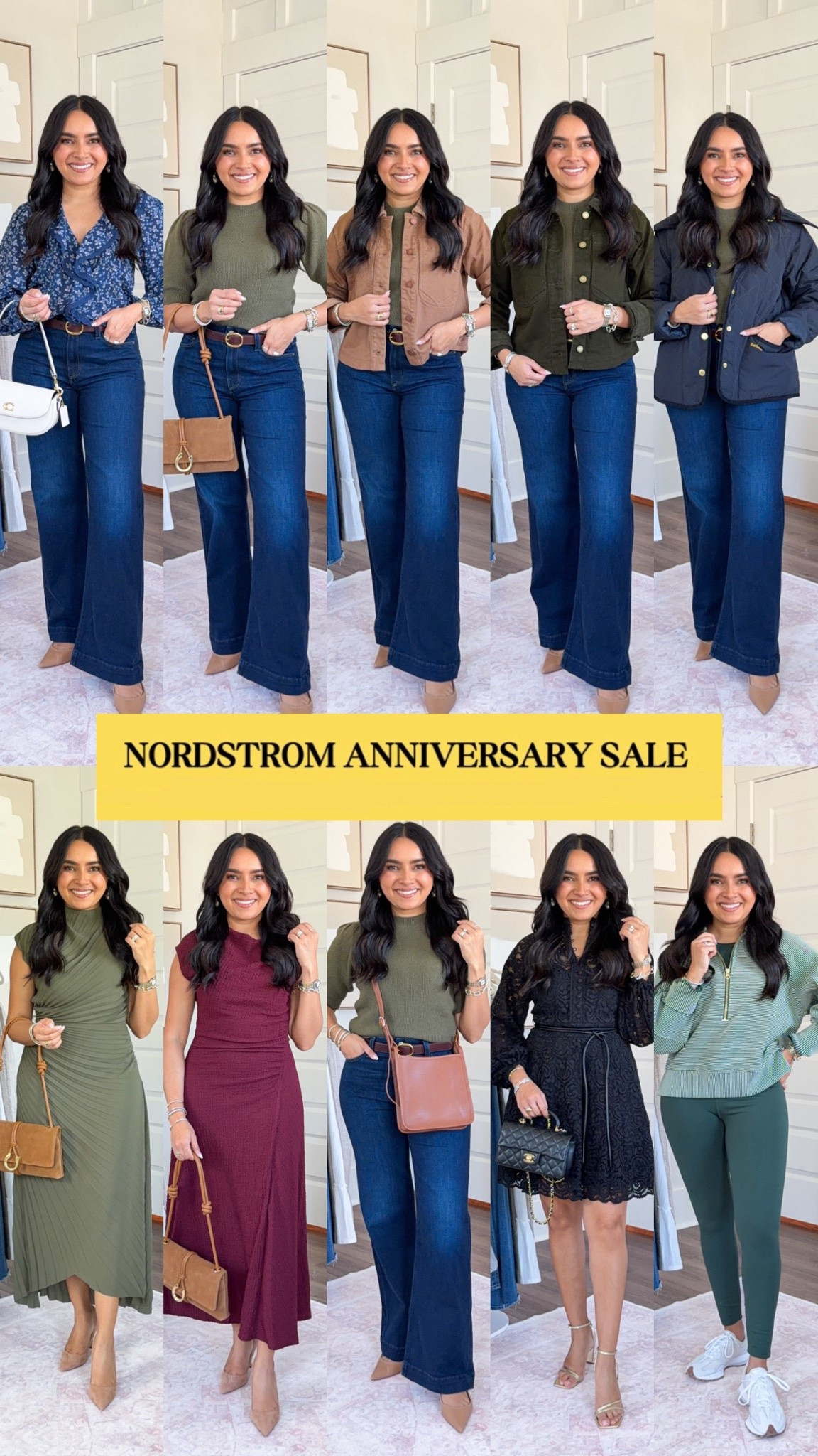 Nordstrom Anniversary Sale Outfits!
For reference: I’m 5’0, petite, 32b bra size, and 2/26 in bottoms, pear shaped. 
*Everything I share is unaltered! TTS means true to size. Between size 5-6.5 in shoes

Blue floral top size xxs TTS
Jeans size 26 petite TTS
Green sweater size xxs TTS
Brown candied walnut color jacket size xs TTS
Green winter moss color jacket size xs TTS
Navy quilted jacket size 4 TTS
Green pleated dress size 2 TTS
Burgundy dress size xs TTS
Black lace dress size xs TTS
Green sycamore color quarter zip pullover size xs TTS
Green sycamore color size small TTS
Green sycamore color leggings size medium - i like to size up a size for a comfortable waistband
New Balance sneakers size 6.5 TTS
Tan heels are old - similar linked
Brown belt is from Aritzia but exact style is no longer available - similar linked

#LTKootd #LTKPetite #LTKSaleAlert