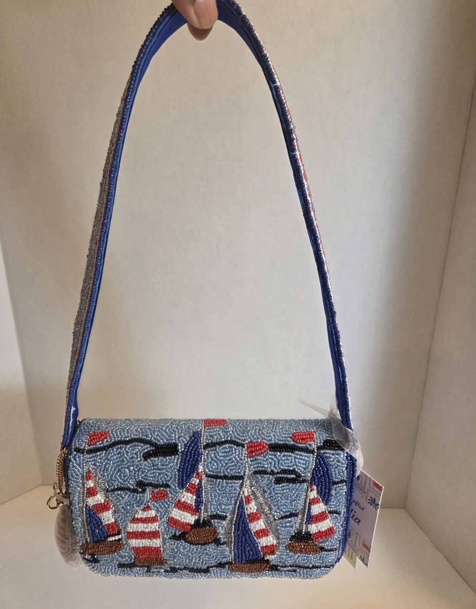 Viral TikTok Beaded Blue Sailboat Handbag Purse Handcrafted in India NWT w/Charm | eBay | eBay US
