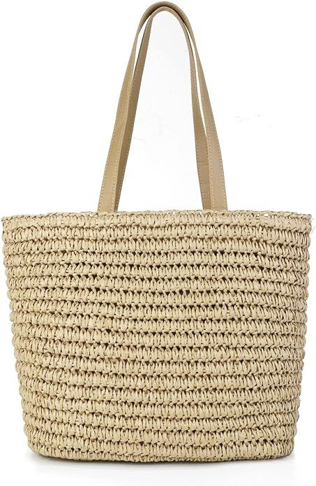 Straw Tote Bag Purse for Women Large Handwoven Shoulder Straw Bags Handbags Summer Beach Straw To... | Amazon (US)