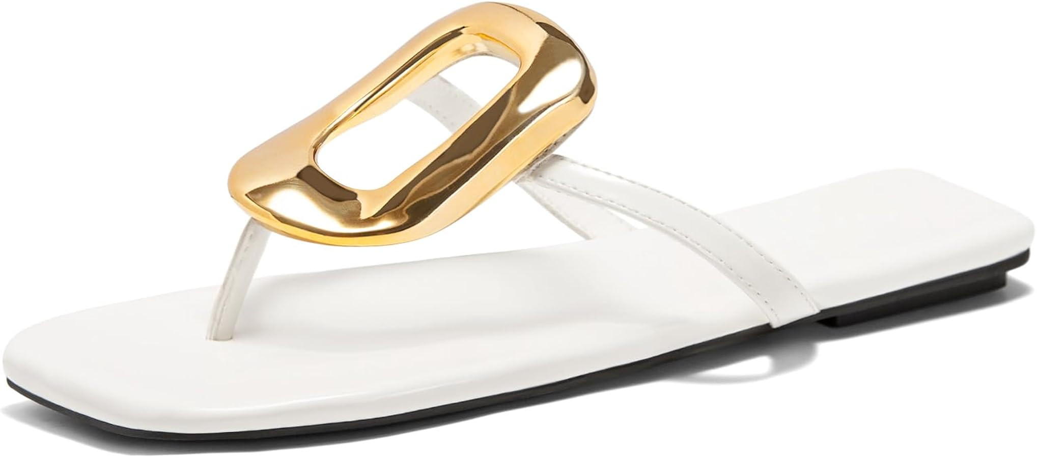 Amazon.com | Coutgo Womens Flat Sandals Dress Slide Sandals Thong Summer Beach Shoes with Metal D... | Amazon (US)