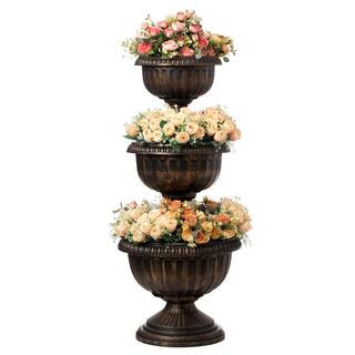 Bronze Outdoor Garden Triple Stacked Flower Bowl Urn Tier Planter Decoration | The Home Depot