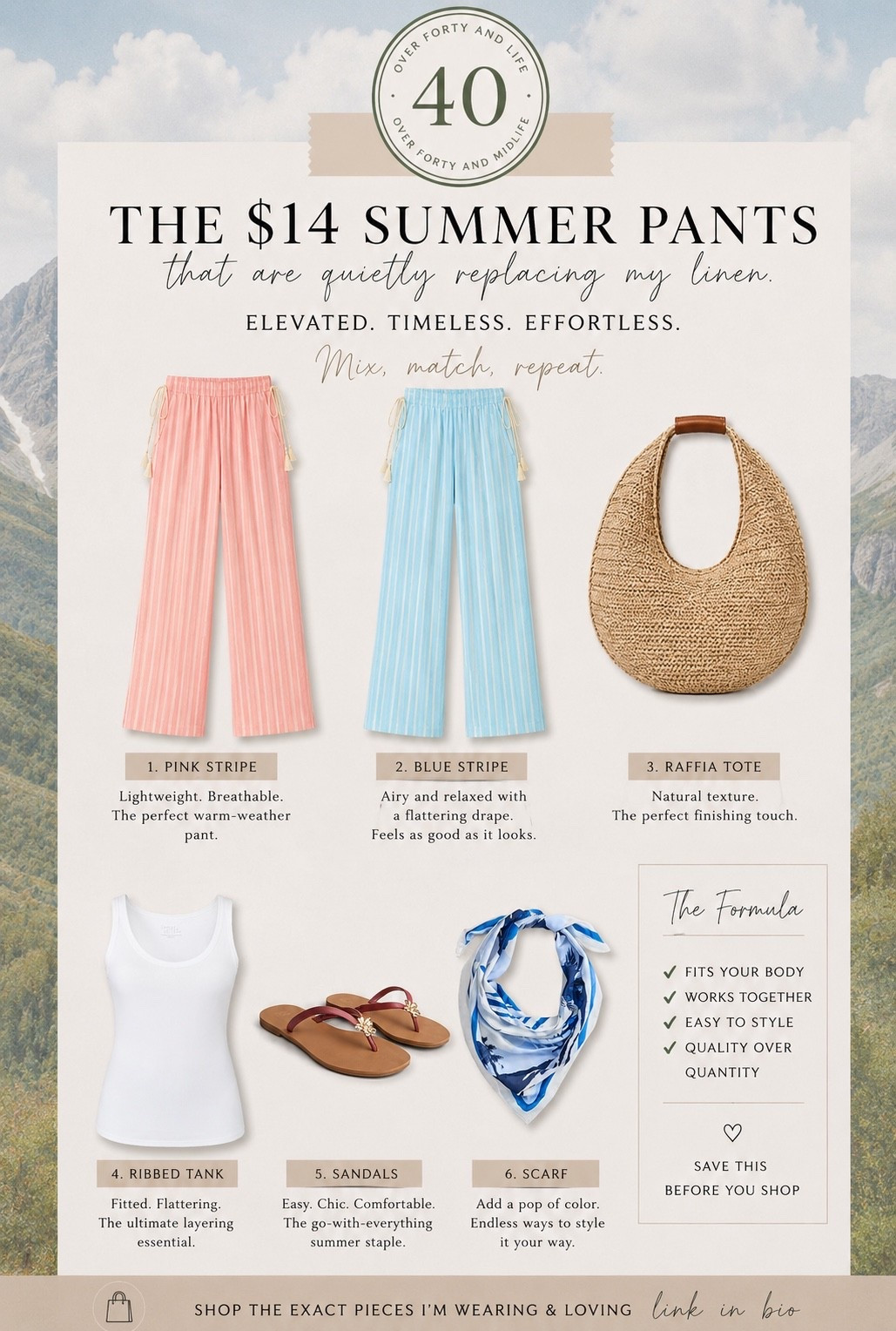 ✨Tap the bell, save and ❤️ for over 40 fashion, midlife style, midsize fashion and luxury looks for less. 

The $14 summer pants that are quietly replacing my linen. 🤍

I didn’t expect to love these more than my linen pants… but here we are.

✔️ Lightweight and breathable
✔️ Relaxed fit that doesn’t cling
✔️ Easy elastic waist
✔️ Comfortable for hot, sticky days
✔️ Looks polished with a simple tank and sandals

I’ve been reaching for these on repeat because they feel effortless, comfortable, and somehow look much more expensive than $14.

The pink stripe feels fresh and feminine.
The blue stripe looks like a vacation in a pair of pants.

If you’re tired of shorts but still want to stay cool, these are worth a look.

Helping you look good, feel good. 🤍

👑 Helping you look good, feel good.-Lindsey Denver   

Check back daily for belly-friendly style, confidence, and Outfit Physics™.

#LTKOver40 #LTKMidsize #LTKPlusSize