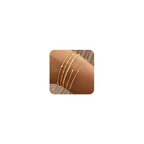 Striviio Gold Bracelets for Women, 14K Gold Plated Stackable Bracelet Stack Set Adjustable Charm Paperclip Chain Snake Link Layered Waterproof Jewelry Sets Gifts | Amazon (US)