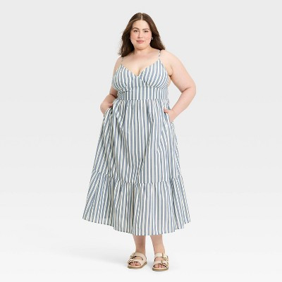 Women's Pullover Maxi A-Line Dress - Universal Thread™ Blue Striped XXL | Target