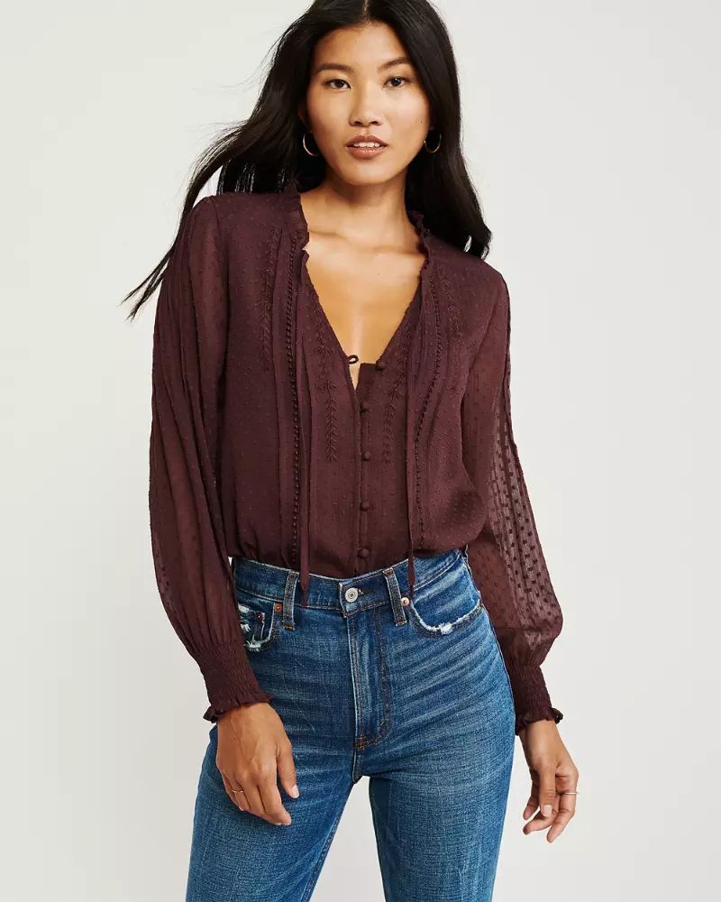 Long-Sleeve Button Blouse | Abercrombie & Fitch US & UK