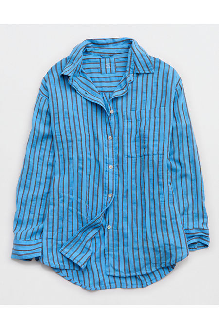 Aerie Day-Off Cover Up Shirt Women's Blue Vinyl XXS | Aerie