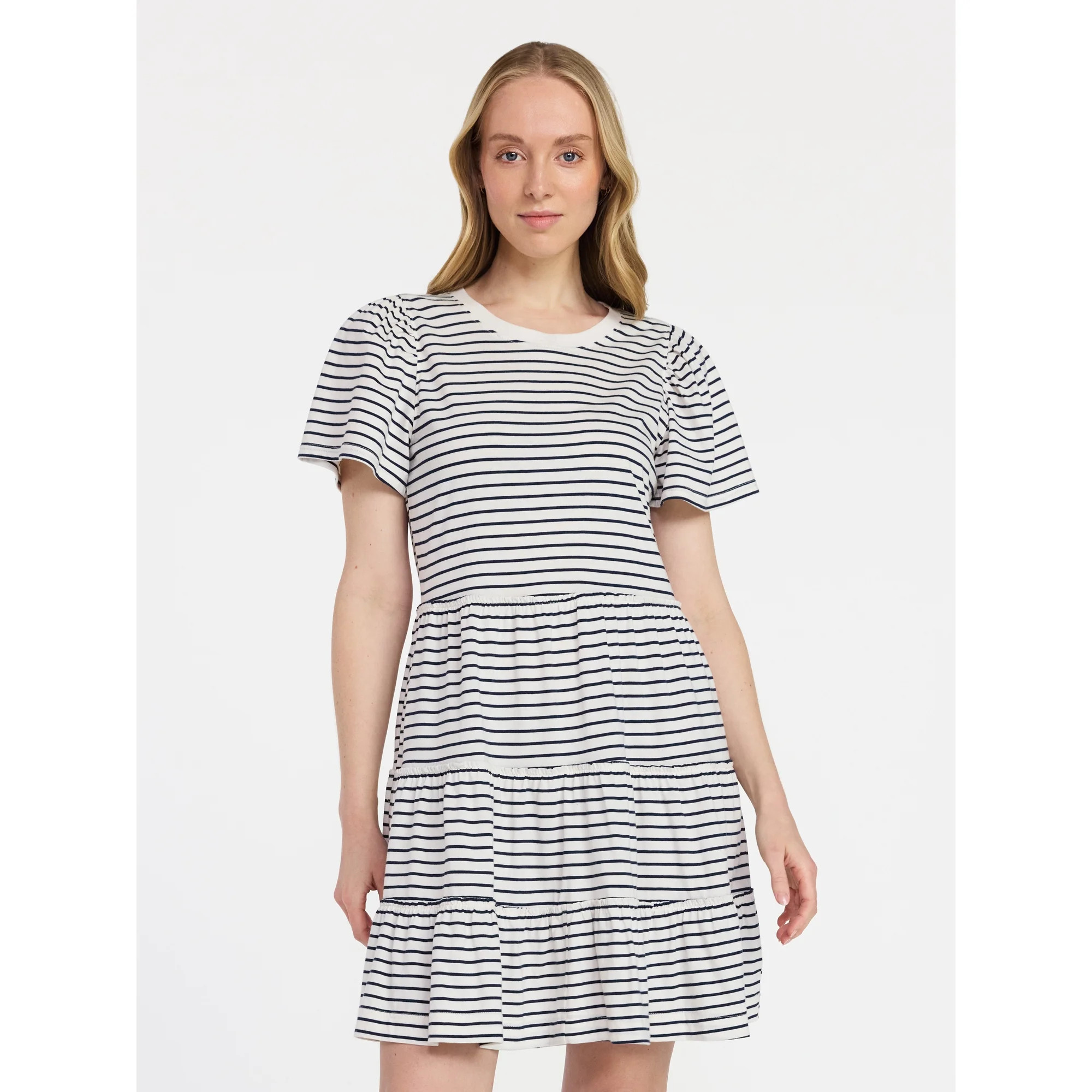 Time and Tru Women's and Women’s Plus Cotton Swing Dress with Short Sleeves, Sizes XS-4X | Walmart (US)