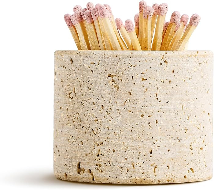 WORHE Travertine Stone Match Holder with Striker & Extra Striker Pad - 2.6" x 2" Decorative Match... | Amazon (US)