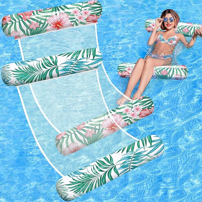Pool Floats Adult, 2 Pack Inflatable Pool Floats, 4-in-1 Multi-Purpose Rafts Lounger Water Hammoc... | Amazon (US)