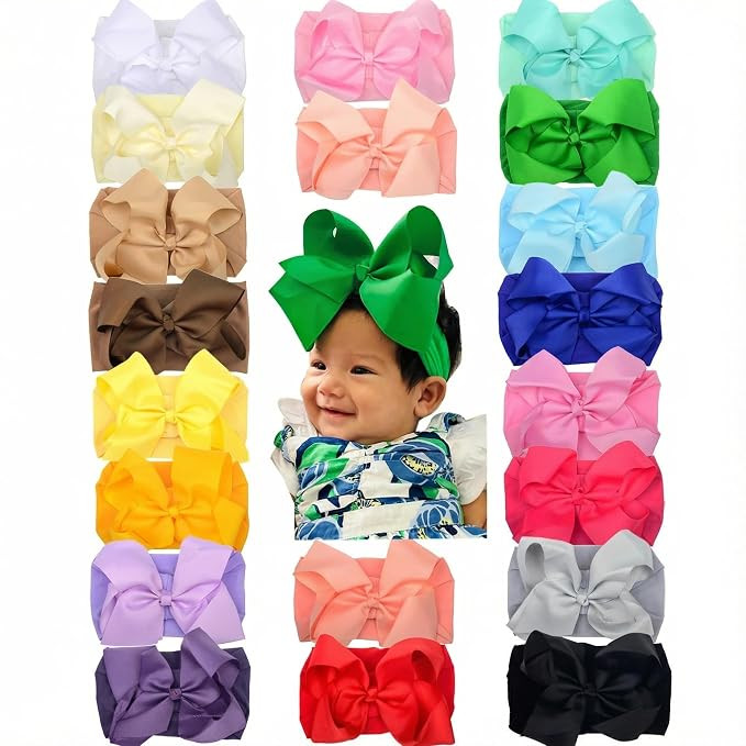6" Baby Headband Bows, Soft Nylon Hairbands Cute Big Bow Super Elastic Headband for Baby Girls Ne... | Amazon (US)