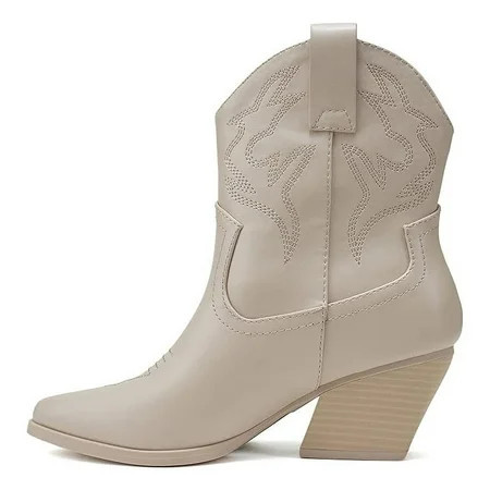 Soda “BLAZING” Women's Western Ankle Boots, Stitched, Pointed Toe, Low Heel - Bone - Size 8.5 | Walmart (US)