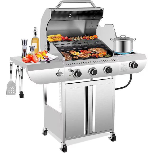 COWSAR Silver Stainless Steel 3 -Burner Liquid Propane Gas Grill 1 -Side Burner | Lowe's