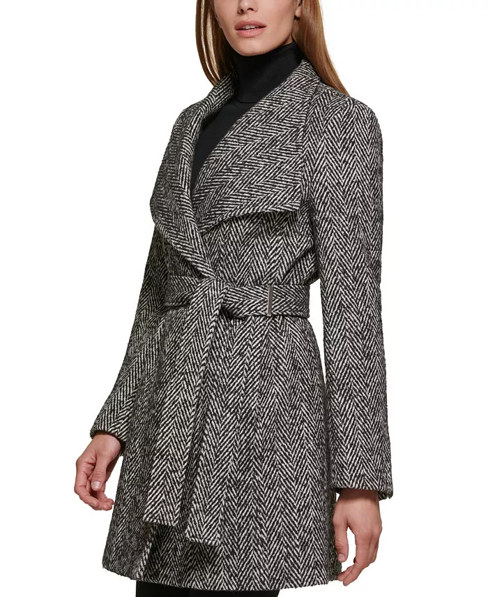 Calvin Klein Women's Asymmetrical Belted Wrap Coat, Created for Macy's & Reviews - Coats & Jacket... | Macys (US)