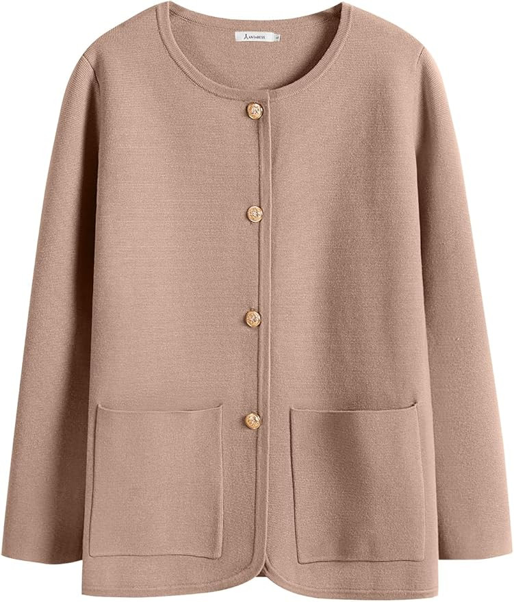 ANRABESS Womens Long Sleeve Knit Cardigan Button Down Sweater Blazer Coat 2024 Fall Outfits Trend... | Amazon (US)