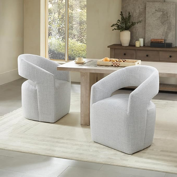KISLOT Upholstered Dining Chairs with Casters, No Assembly Modern Barrel Armchair with Rollers fo... | Amazon (US)