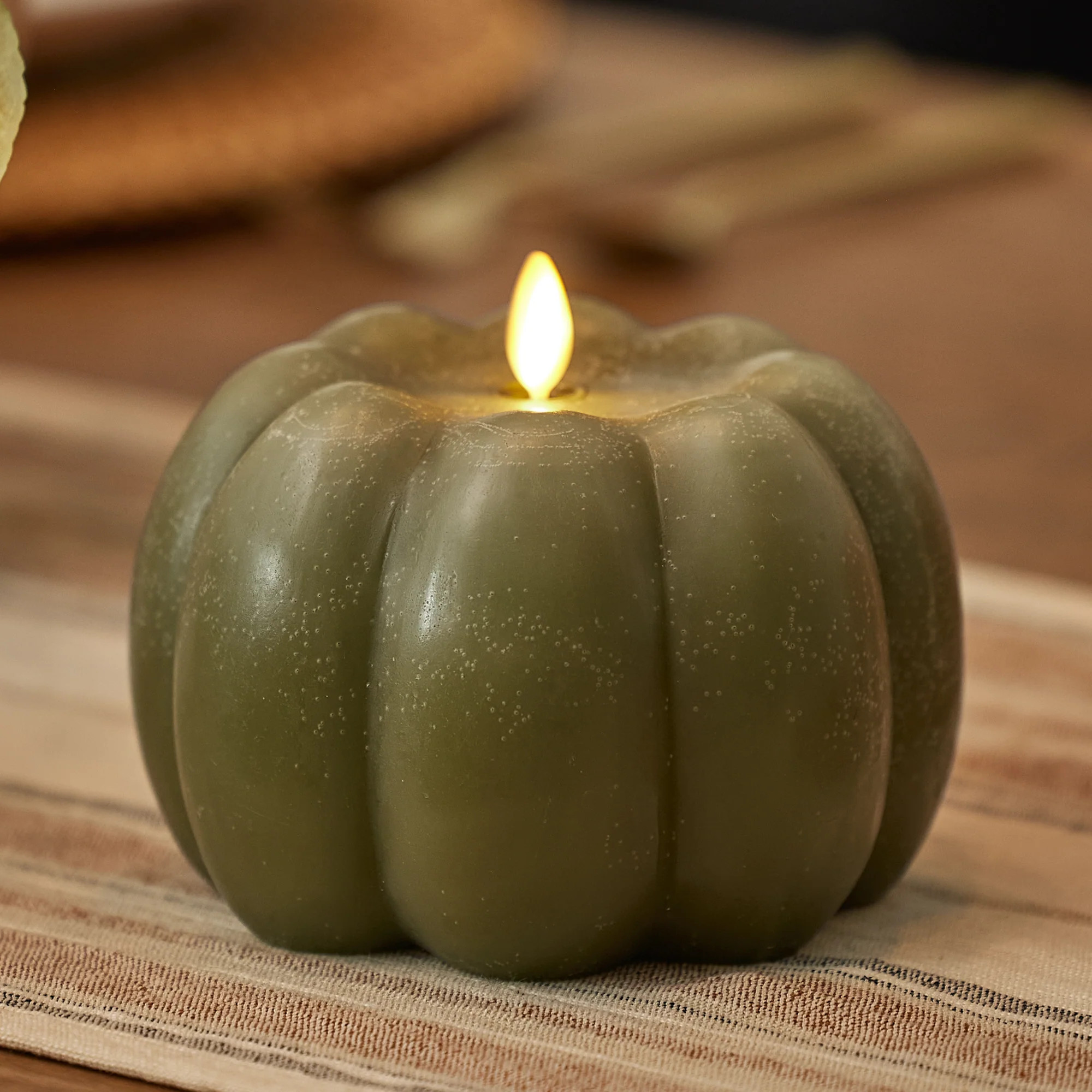 Loden Green Chalky Flameless Candle Pumpkin | Luminara